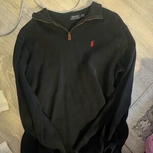 Ralph Lauren Black Quarter-Zip Pullover with Red Pony